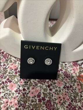 Givenchy Silver Round Crystal Halo Stud Earrings